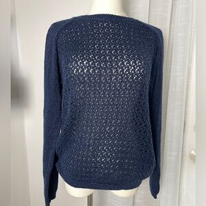MANGO Crochet Pullover Navy Blue Sweater Size Small